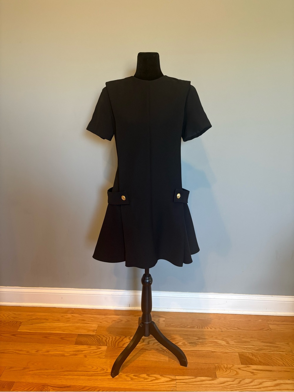 Louis Vuitton Black Mini Dress with Gold Buttons